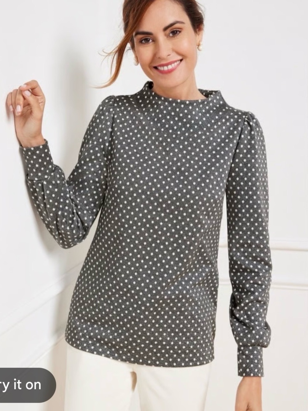 Talbots Sparkle Dot Jacquard Funnel Neck Top